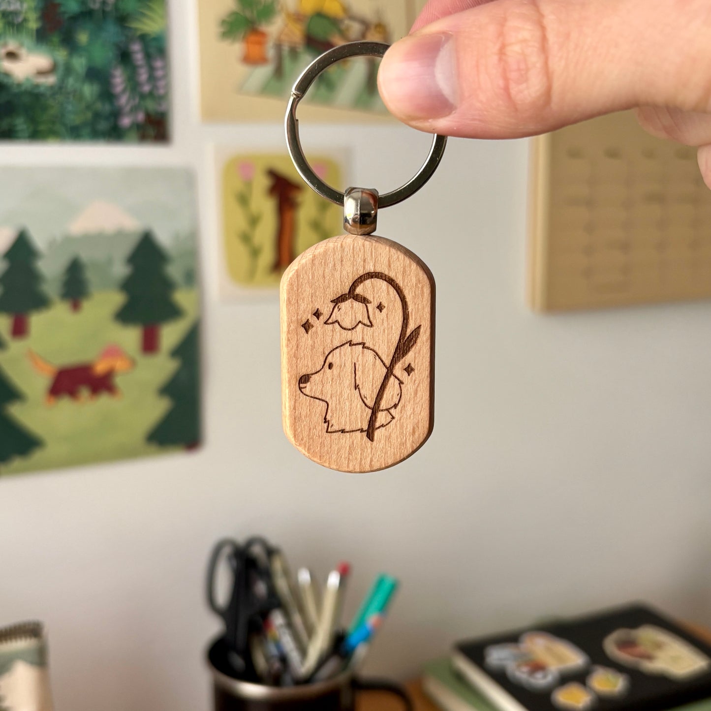 Porte clé en Bois - Spring Dog