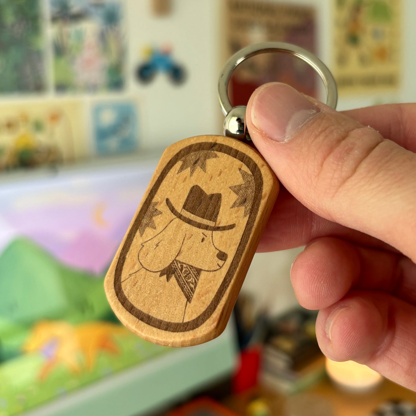 Cowboy Dog Wooden Keychain