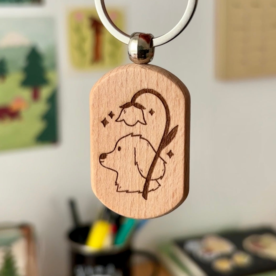 Porte clé en Bois - Spring Dog