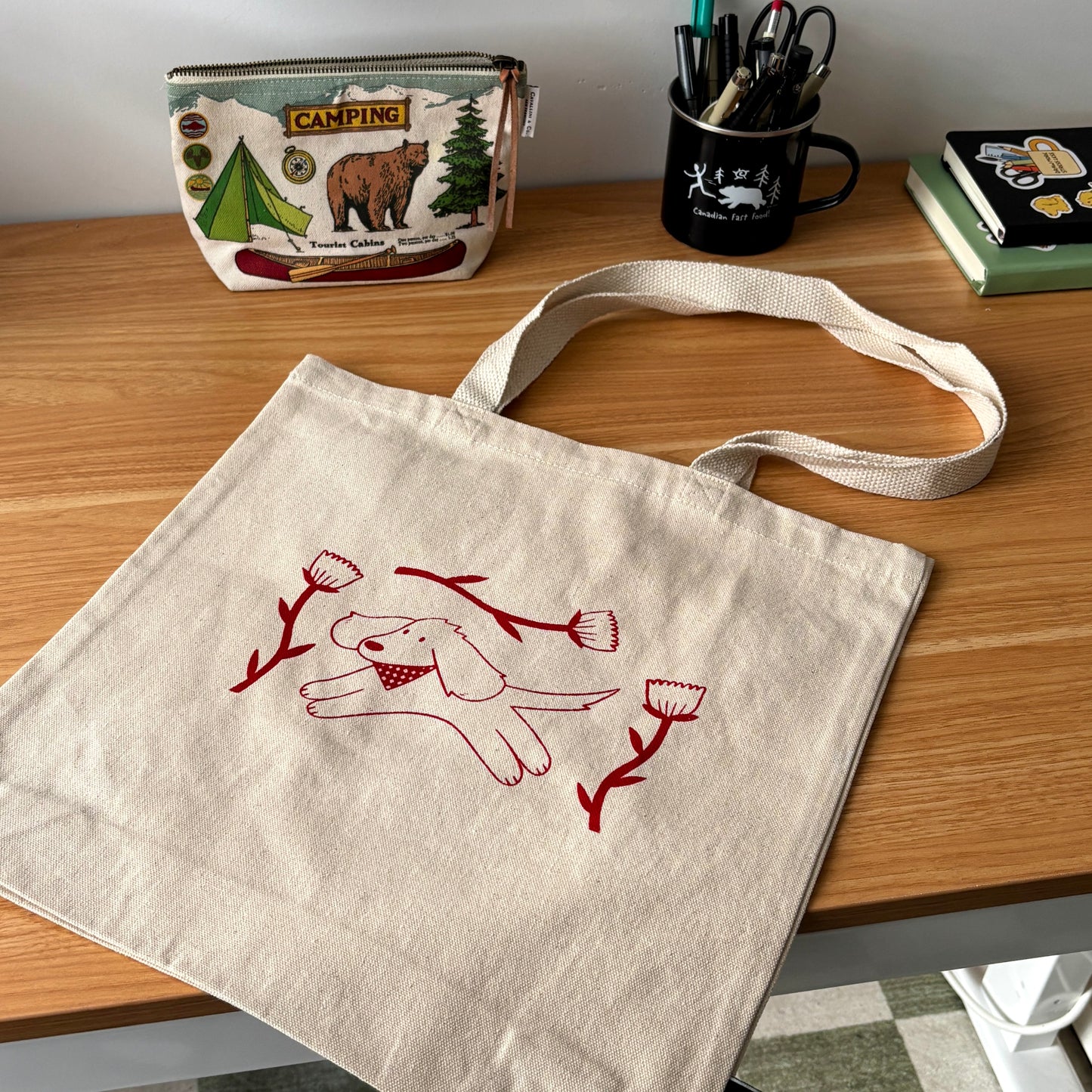 Dog & Flowers Tote Bag