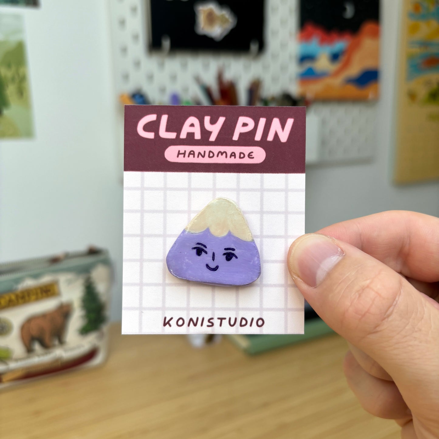 Purple Mountain Handmade Clay Pin