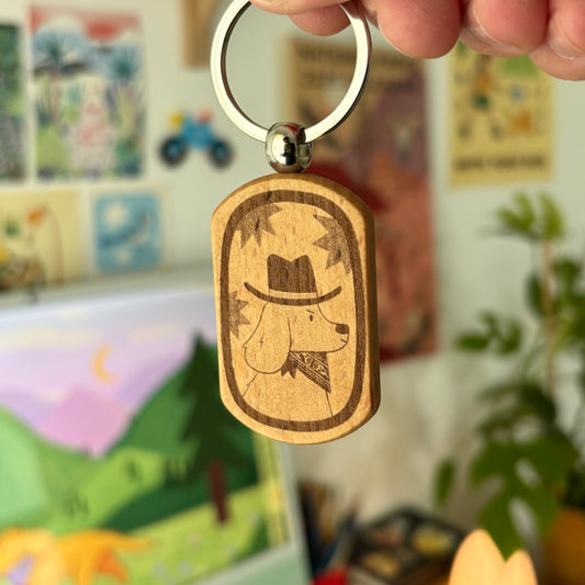 Cowboy Dog Wooden Keychain