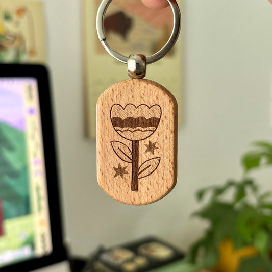 Porte clé en Bois - Flower Power