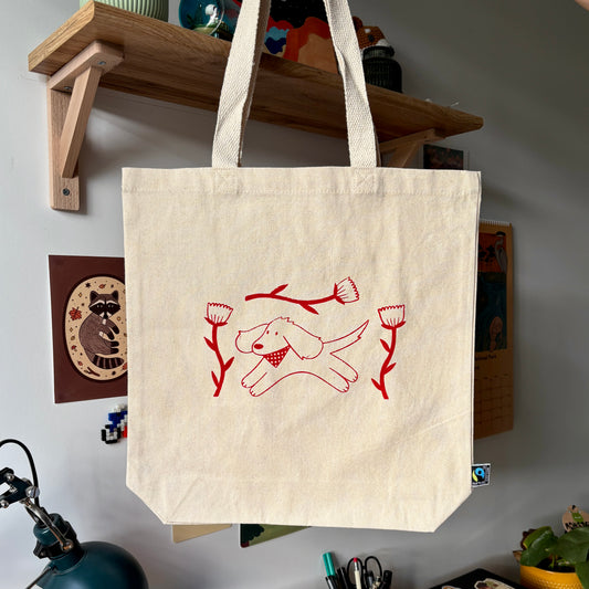 Dog & Flowers Tote Bag